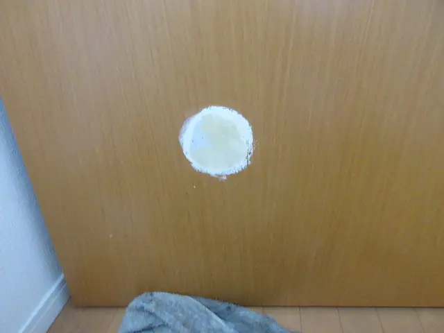 穴をパテで補修した状態